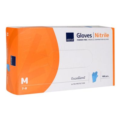 Abena nitrila cimdi zili bez pūdera M/7-8 100gb