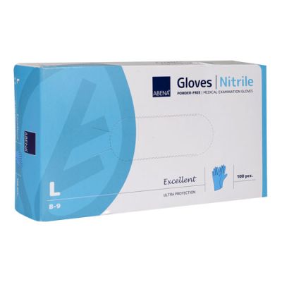 Abena nitrila cimdi zili bez pūdera L/8-9 100gb