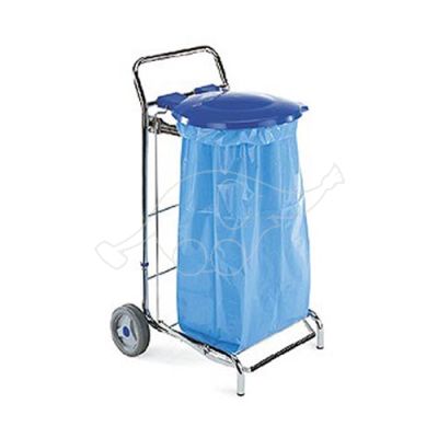 Dust trolley 120L for outdoors use with pedal, blue lid