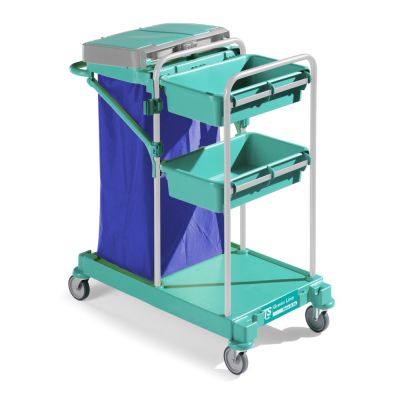 Cleaning trolley Green 100, blue frame 2x70L bag holder